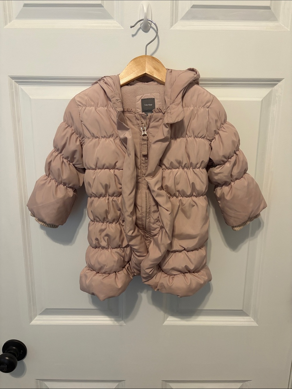 GAP Toddler Hooded Ruffle-Trim Puffer Jacket in Dusty Rose